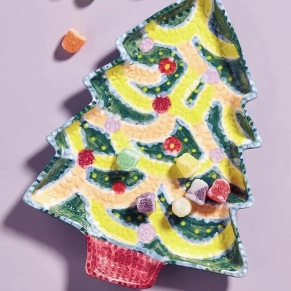 NWT Anthropologie Set of 4 Nathalie Lete Christmas Tree Side Plate